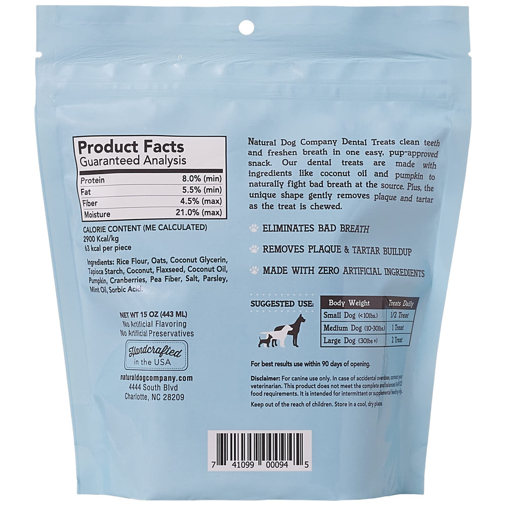 Natural Dog Company dental chews for daily use encouraging healthy chewing.