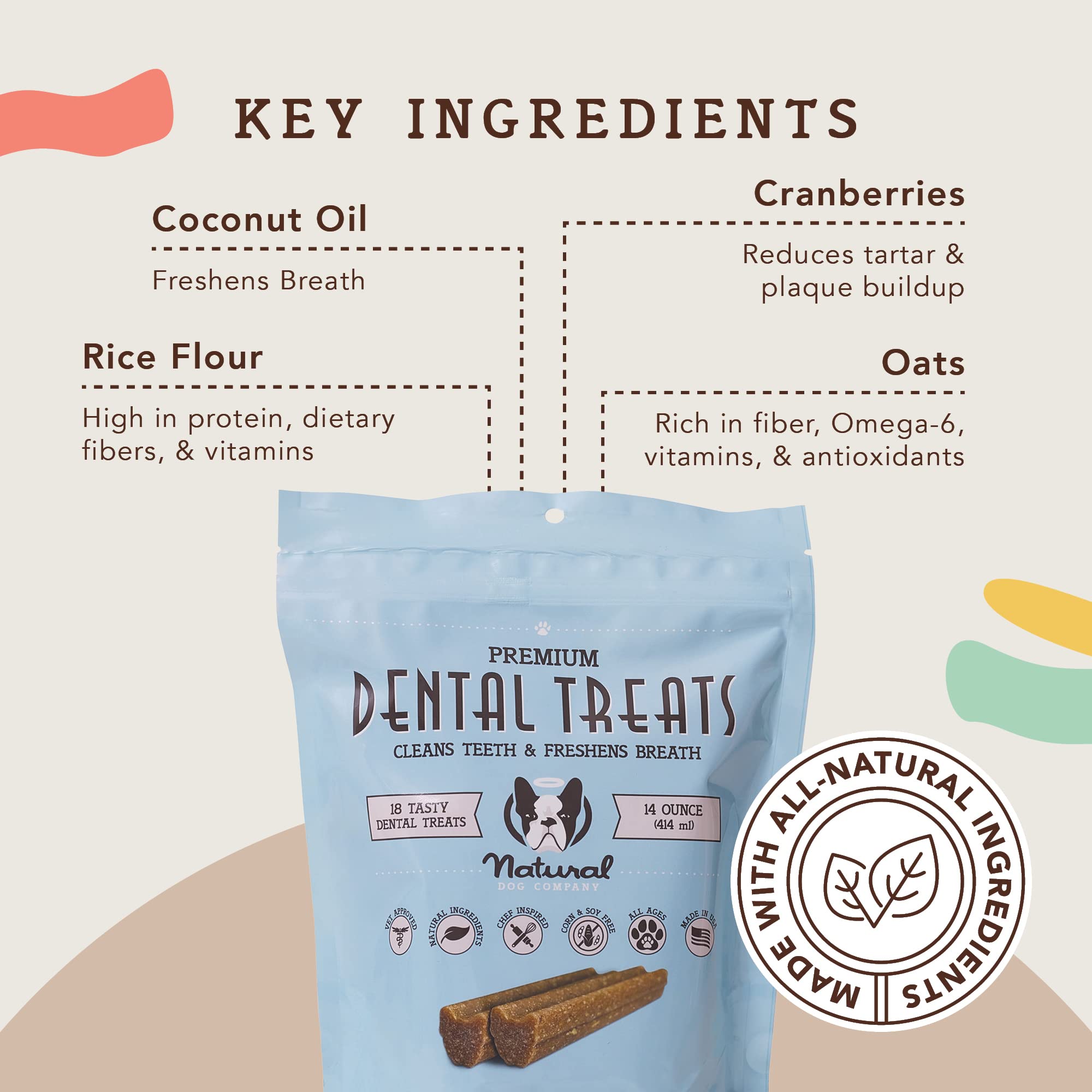 Natural Dog Company dental chews with mint and parsley for fresher breath.