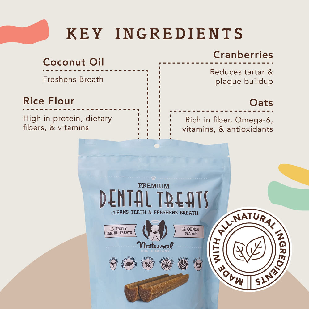 Natural Dog Company dental chews with mint and parsley for fresher breath.