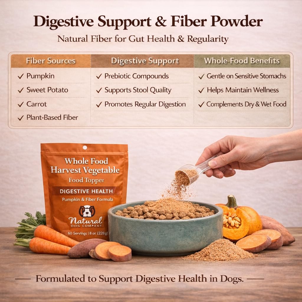 Natural Dog Company granules being rehydrated over wet food to boost moisture and appeal.