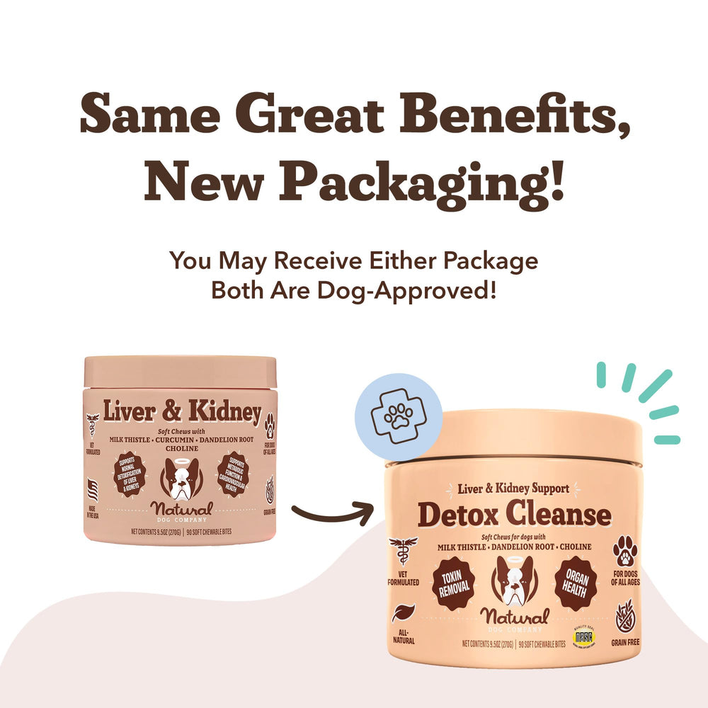 Dog enjoying Natural Dog Company Liver & Kidney soft chews during a daily routine.