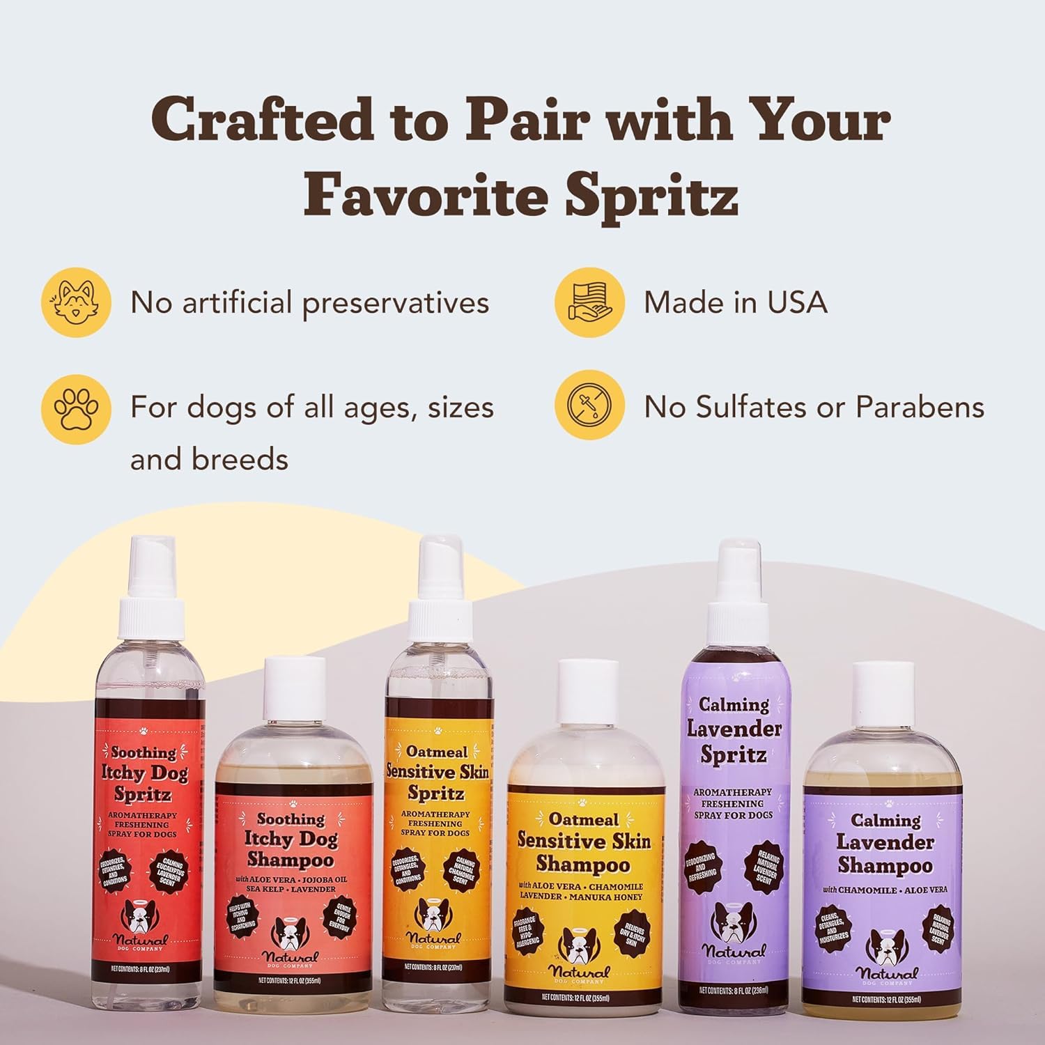 Natural Dog Company oatmeal shampoo recyclable packaging to emphasize green grooming.