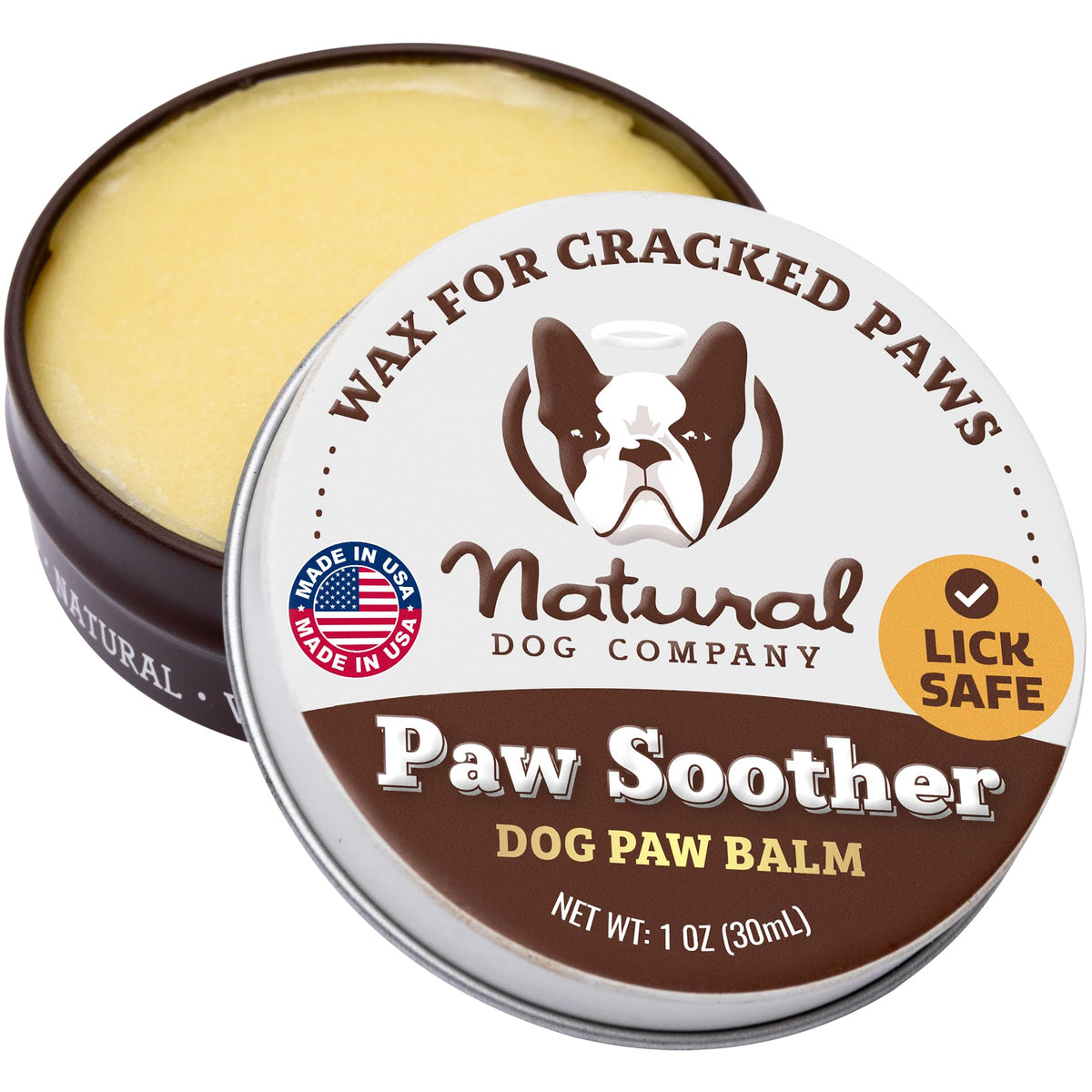 Natural Dog Company paw soother tin ready to soften dry paw pads.