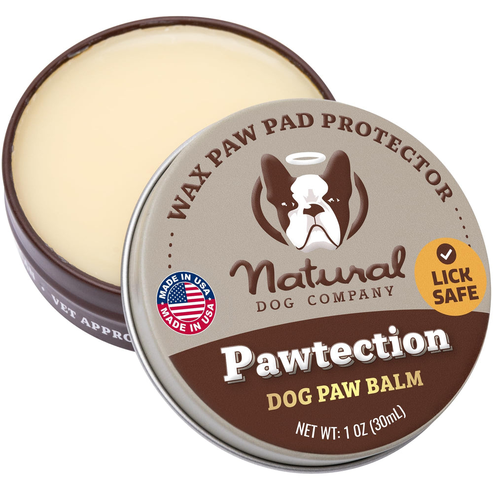 Natural Dog Company Pawtection Balm tin for all-season paw protection on rough surfaces.
