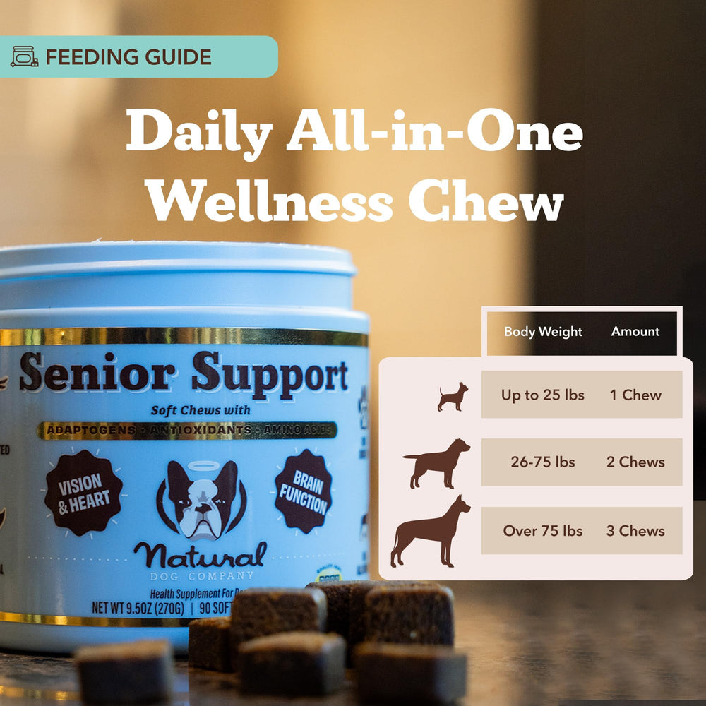 Natural Dog Company Senior Dog Vitamins Chew lutein—supports visual clarity.