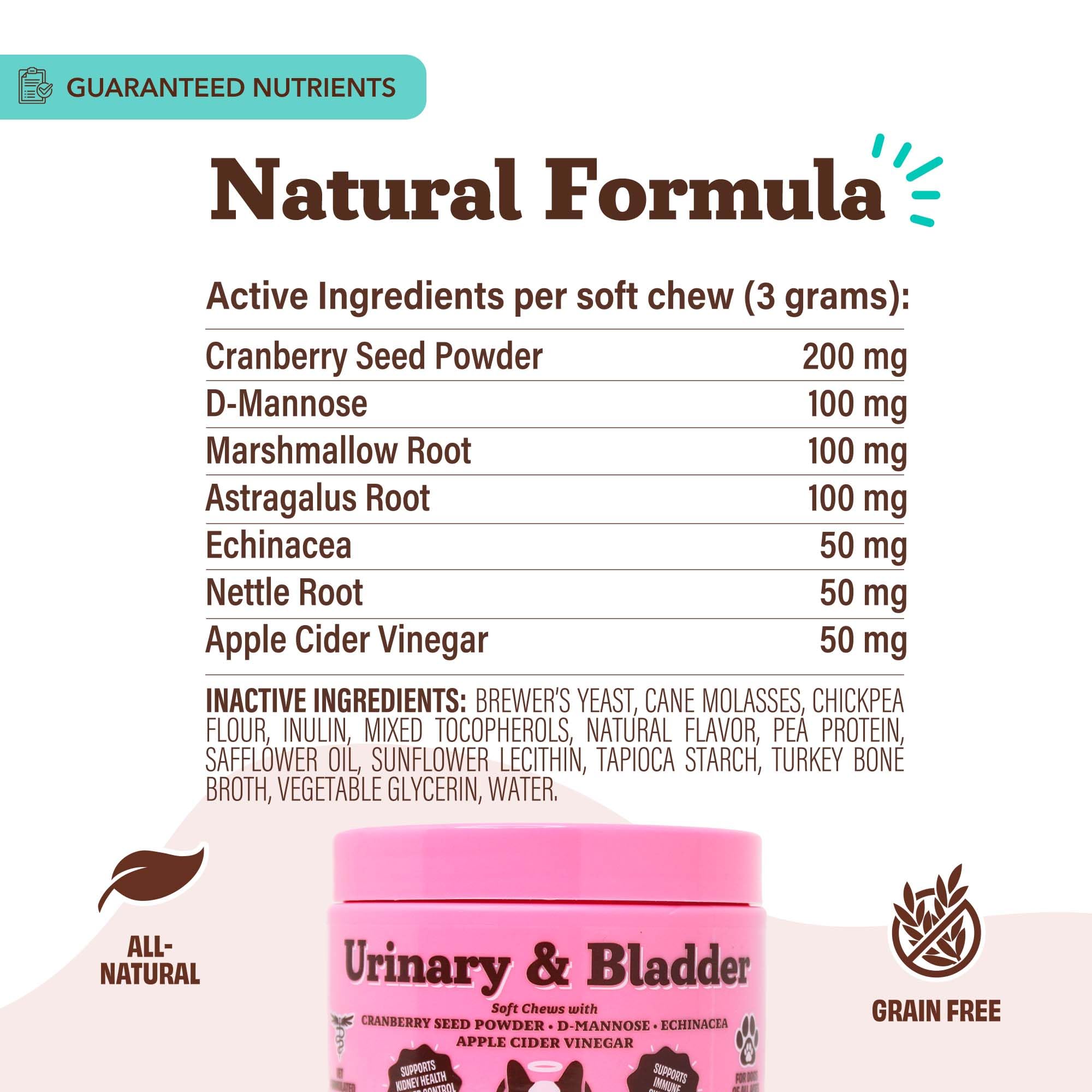 Natural Dog Company senior dogs urinary support packaging indicating long-term care.