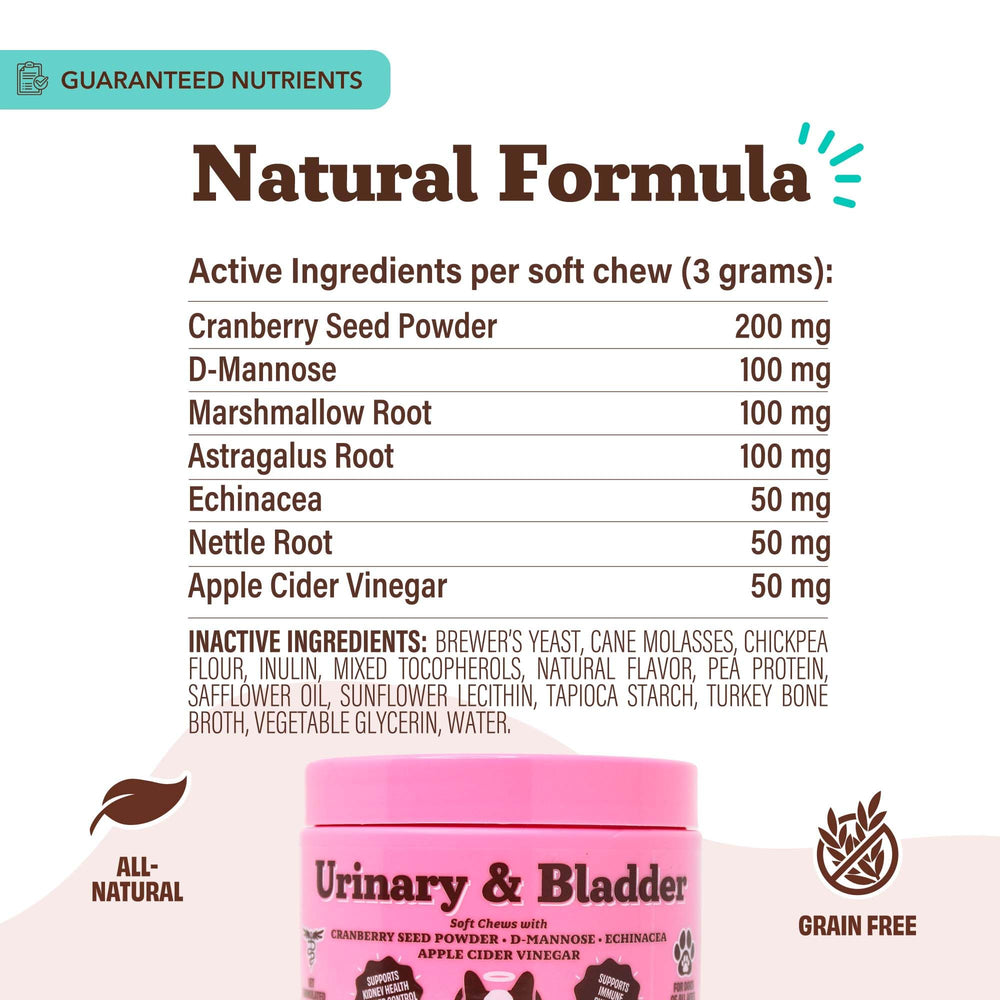 Natural Dog Company senior dogs urinary support packaging indicating long-term care.