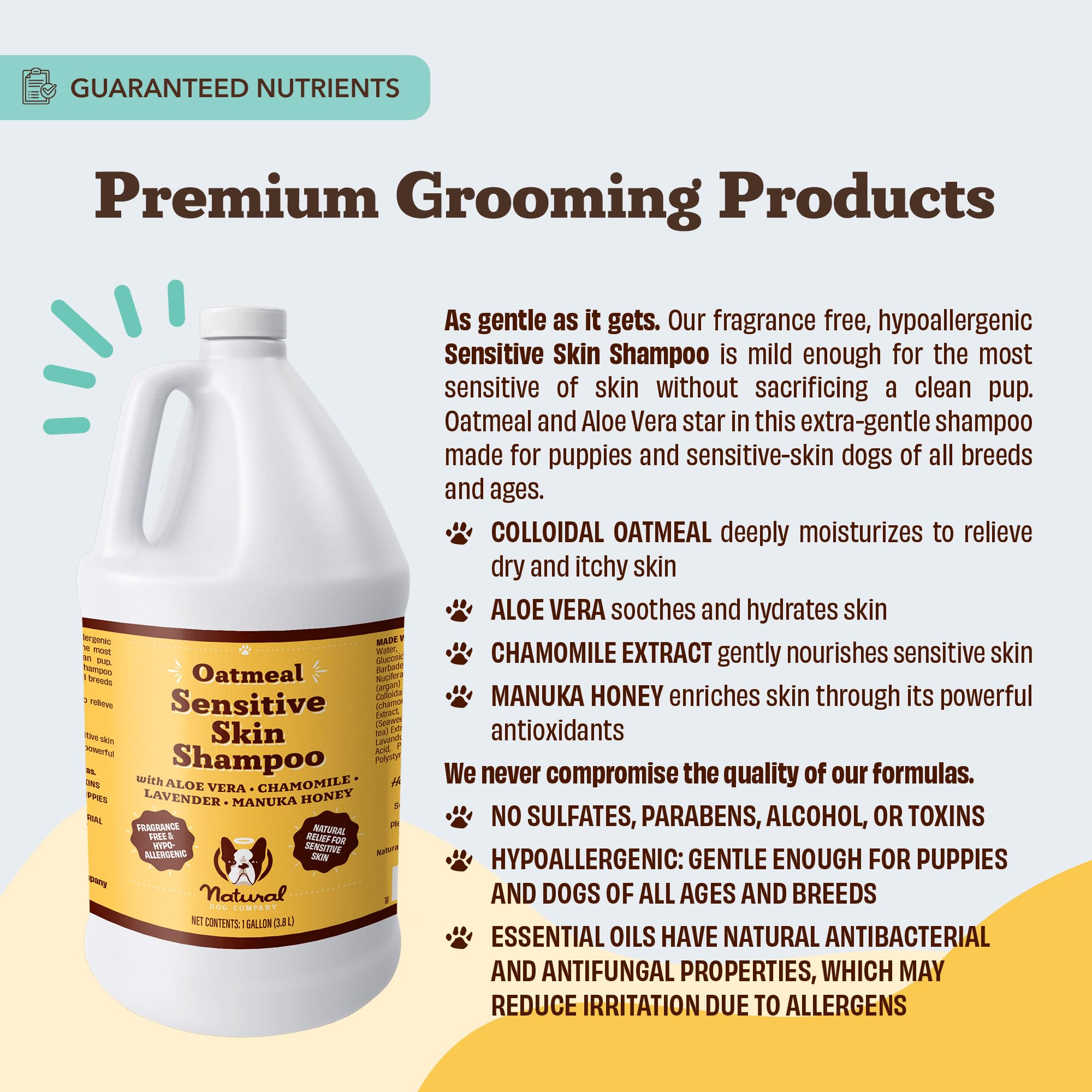 USA-made claim and packaging for Natural Dog Company Sensitive Skin Shampoo
