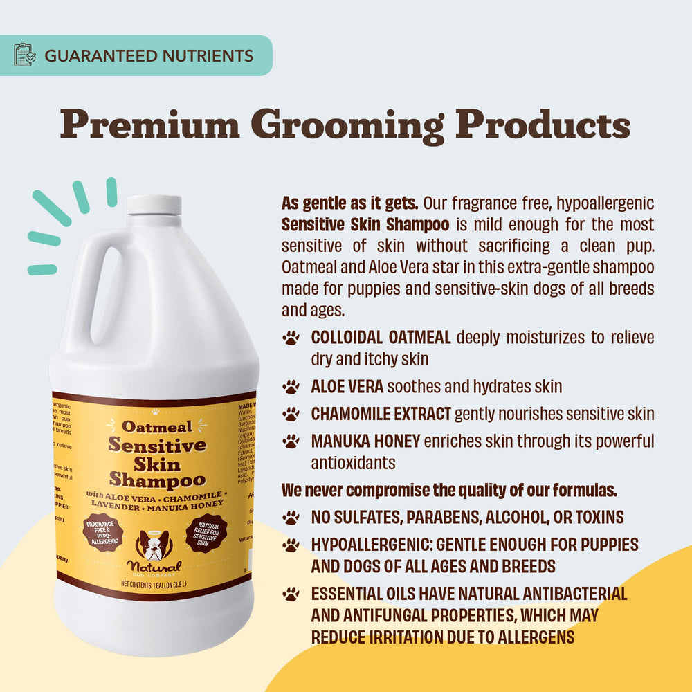 USA-made claim and packaging for Natural Dog Company Sensitive Skin Shampoo