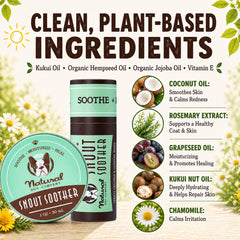 Natural Dog Company Snout Soother ingredients label featuring kukui oil.
