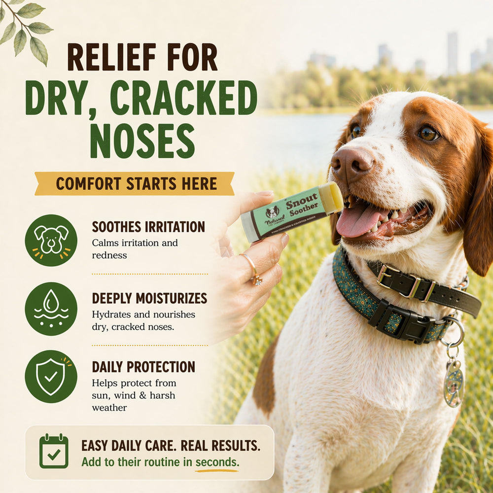 Natural Dog Company Snout Soother sun-protection highlights mild outdoor barrier.