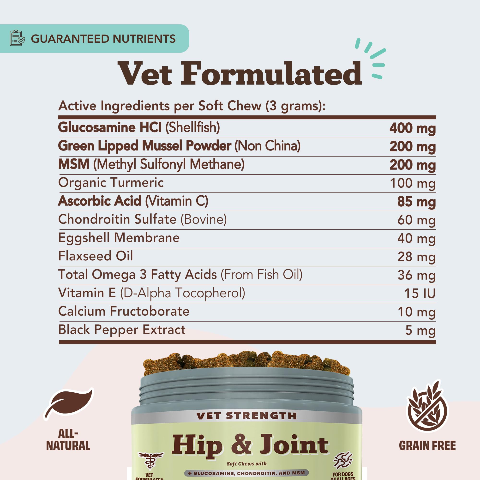 Natural Dog Company Vet Strength Hip & Joint Chews texture close-up showing soft chew consistency