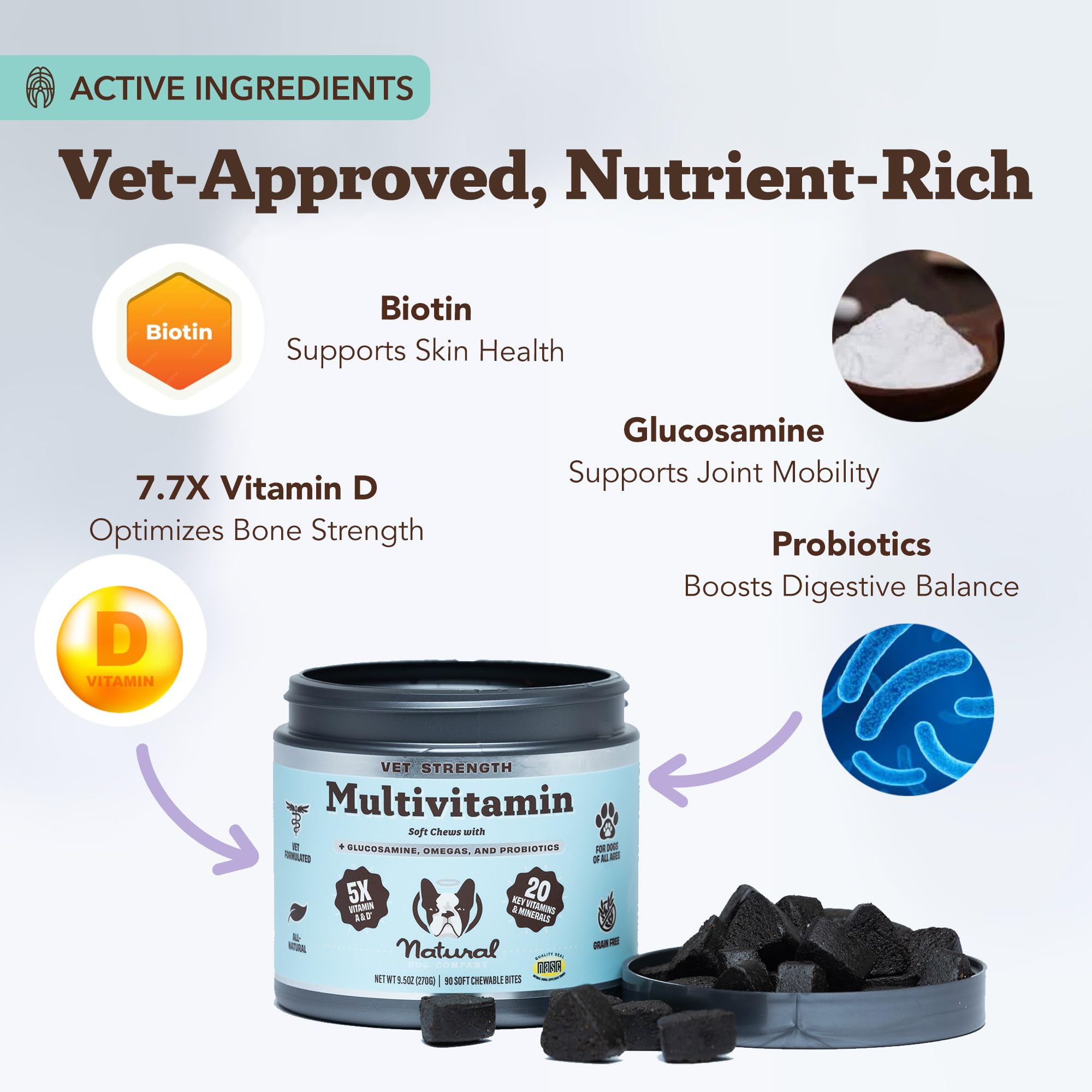 Close-up of Vet Strength soft chews for easy daily dosing