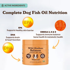 Close-up of Natural Dog Company Wild Alaskan Salmon Chews with fish-flavored soft chews.