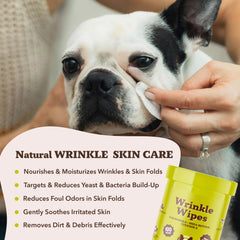 Natural Dog Company wrinkle wipes for butt area, keeps skin clean and comfortable.
