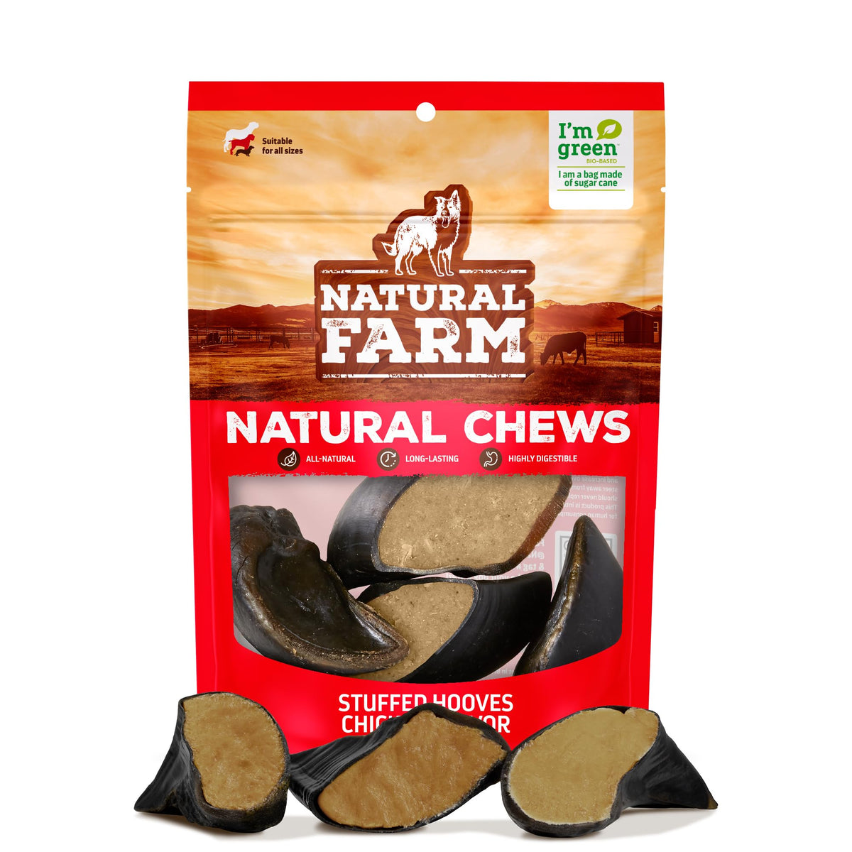 Natural Farm bacon-cheese-stuffed-hooves deliver a flavorful, long-lasting chew for dogs.