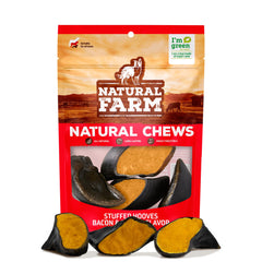 Natural Farm Bacon & Cheese stuffed hooves pack shot for long-lasting chew.