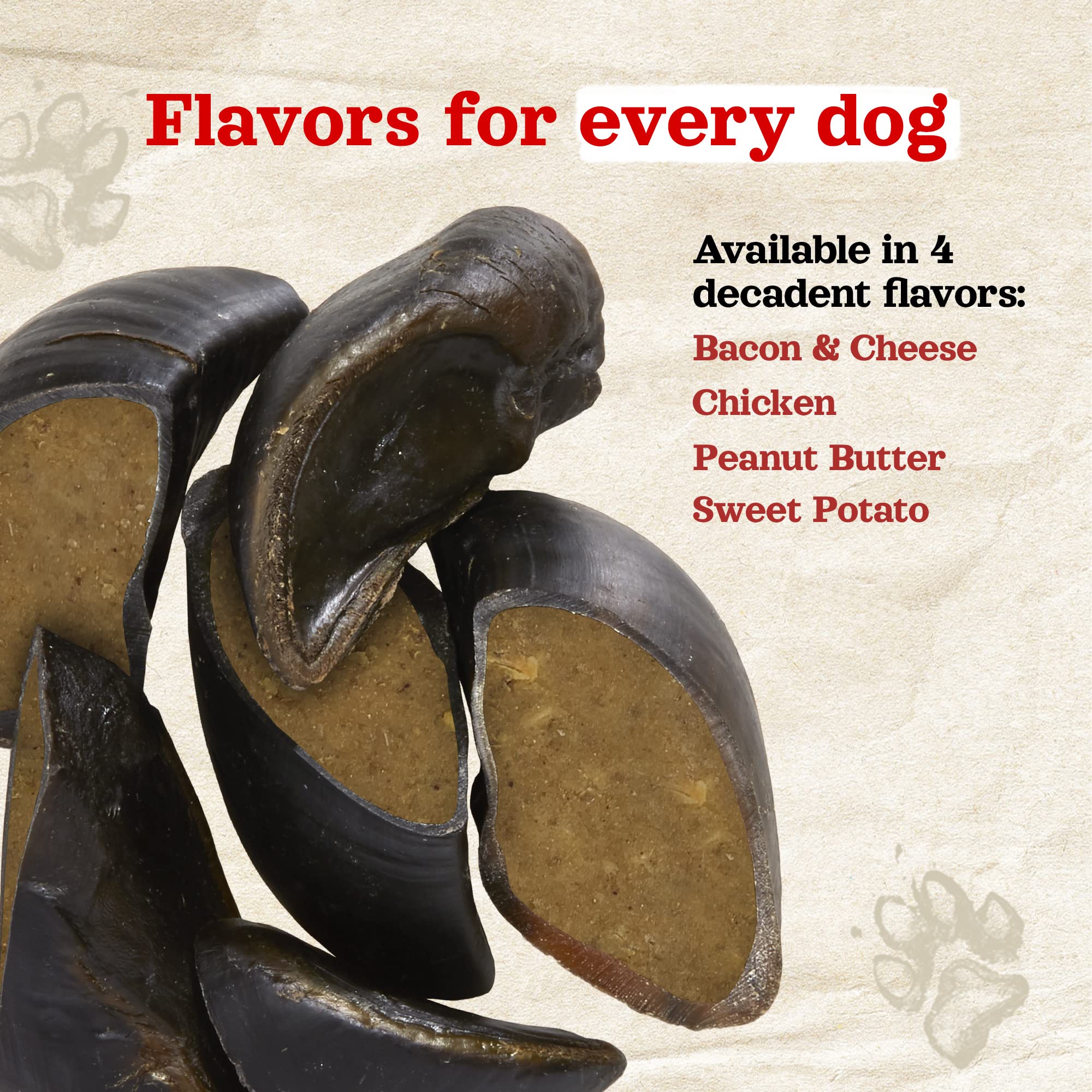 Natural Farm stuffed hooves travel-ready snack for dogs on trips.