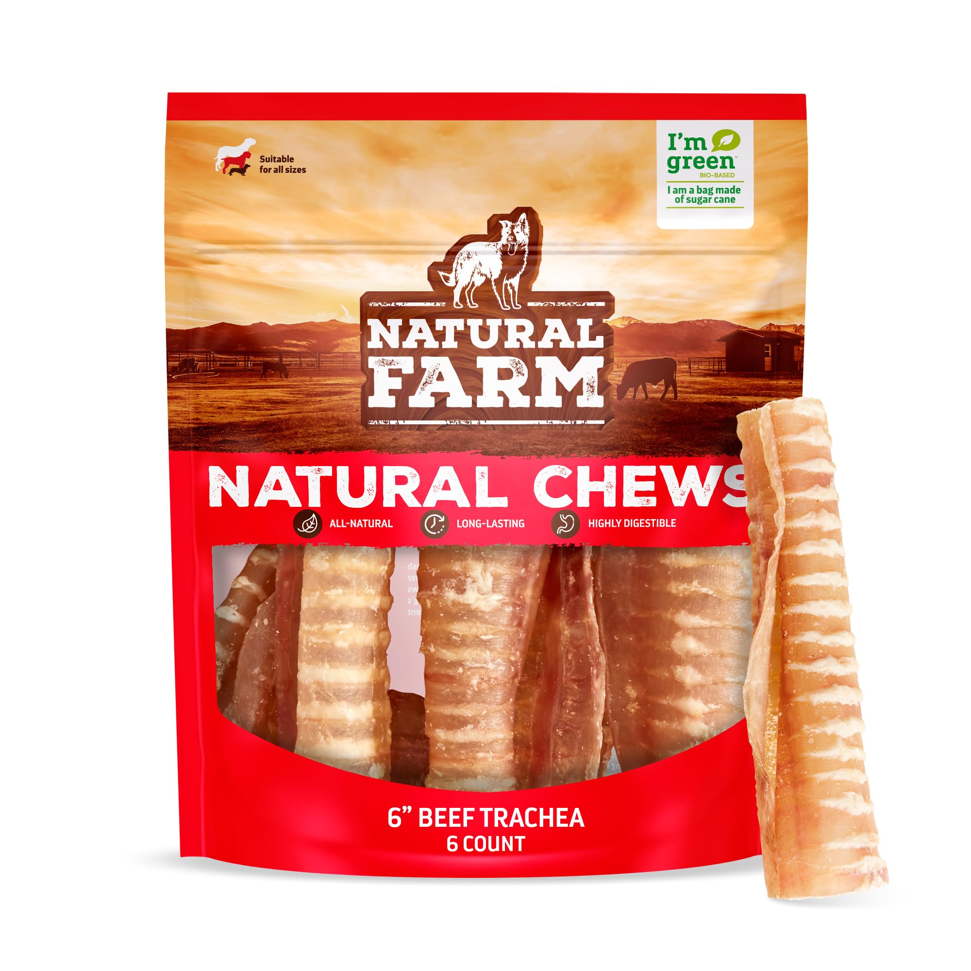 Natural Farm beef trachea 6-inch pack—crunchy treat for dogs during training