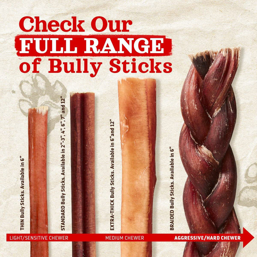 Natural Farm Braided Bully Stick close-up shows textured braid for satisfying chews.