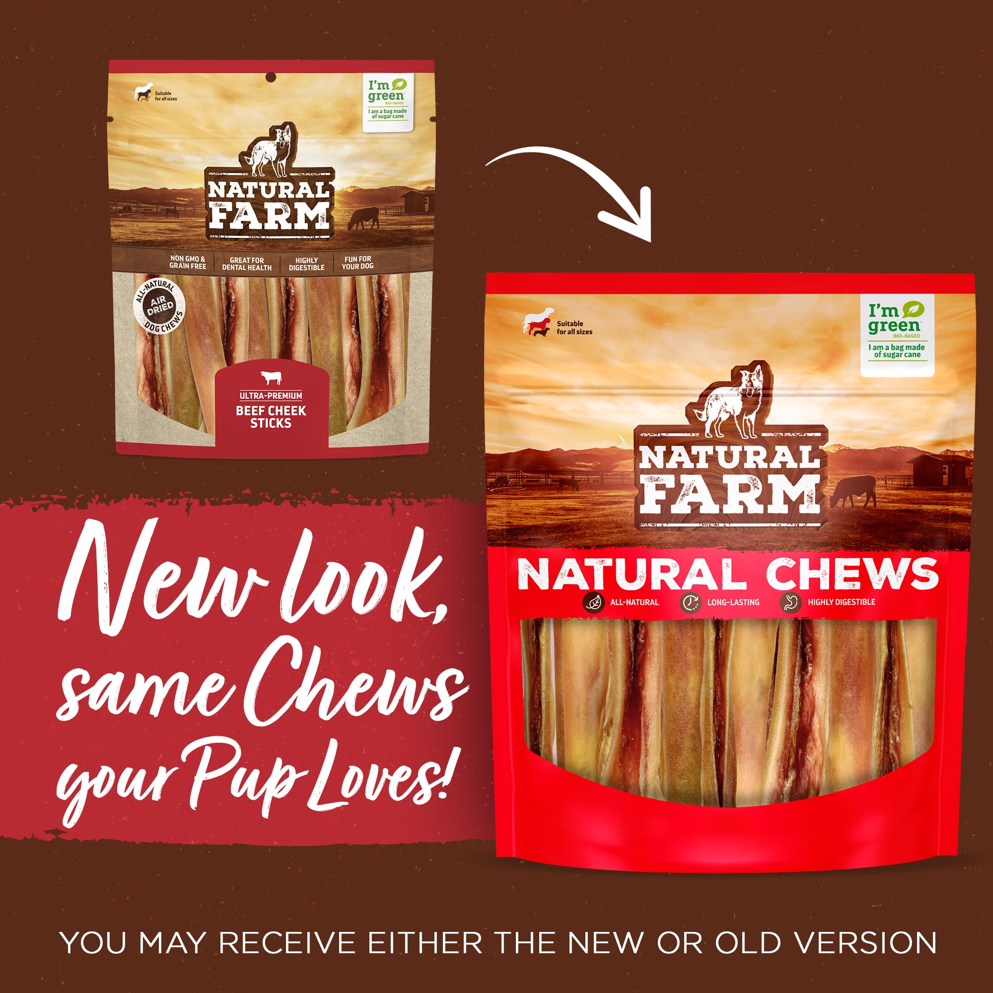 Natural Farm Bully Cheek Stick long chew close-up shows texture and air-dried surface.