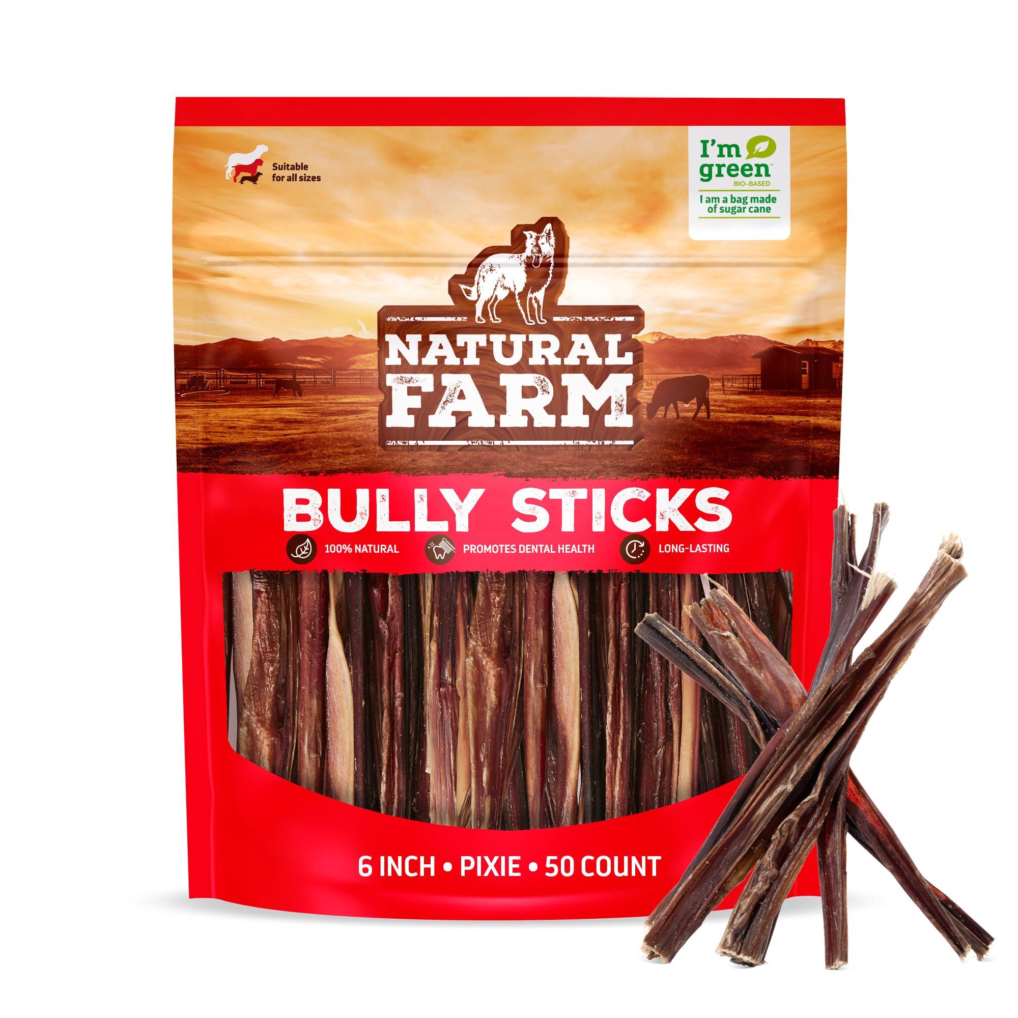 Natural Farm Bully Sticks 6-inch pack for small to medium dogs.
