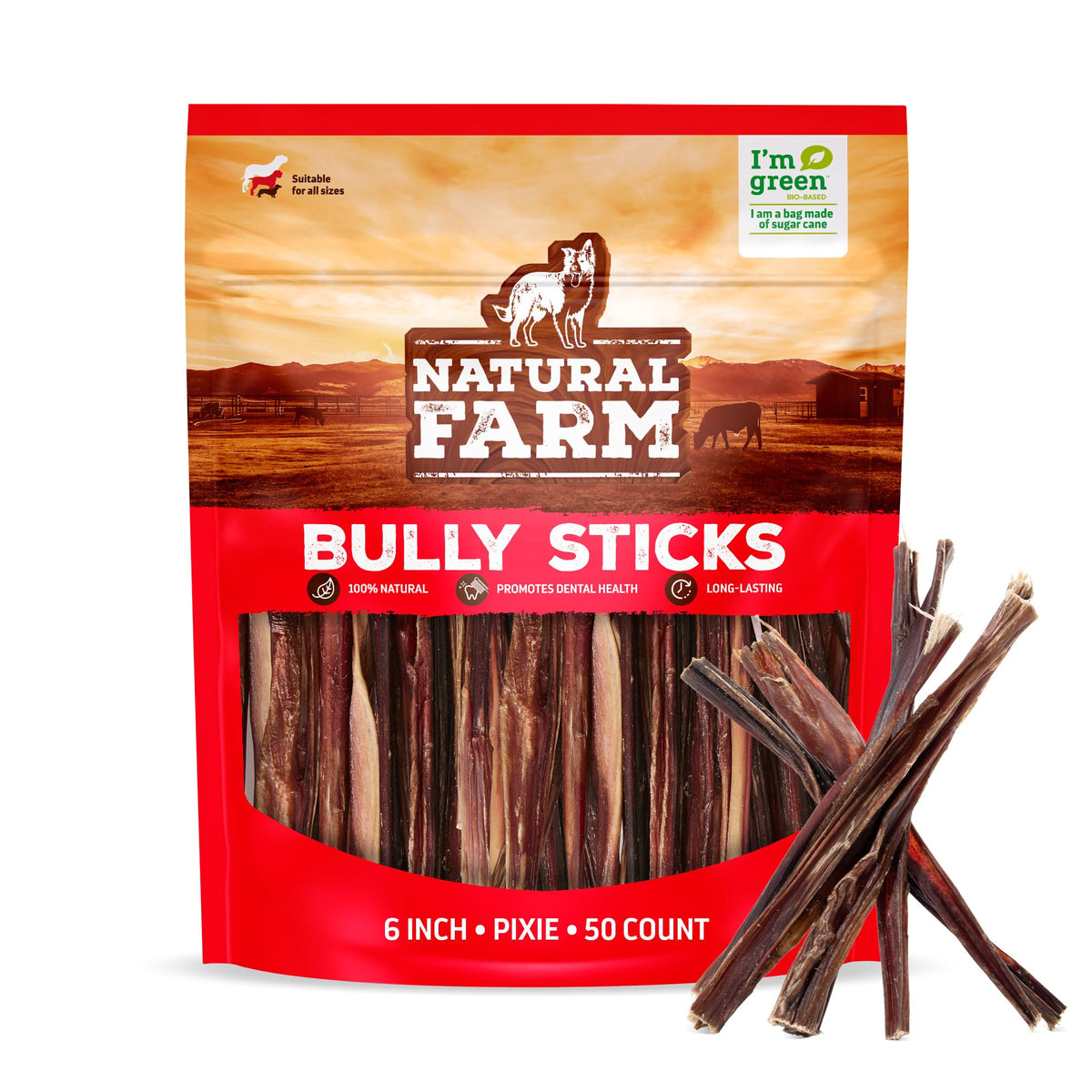 Natural Farm Bully Sticks 6-inch pack for small to medium dogs.
