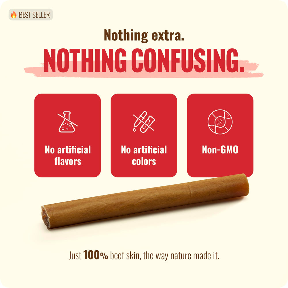 Natural Farm Collagen Sticks texture close-up highlighting natural beef skin.
