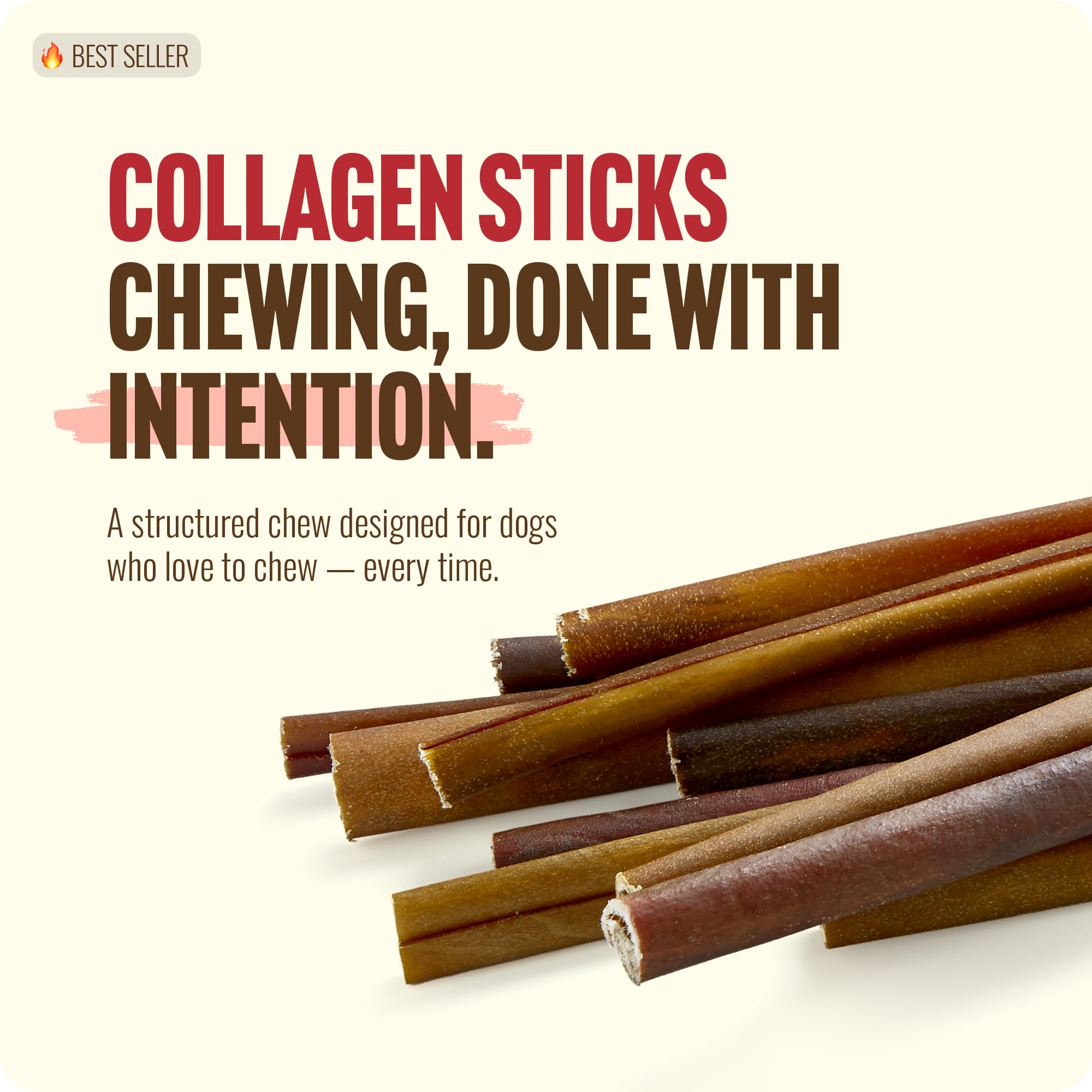 Natural Farm Collagen Sticks texture up-close showing beef skin chew surface.