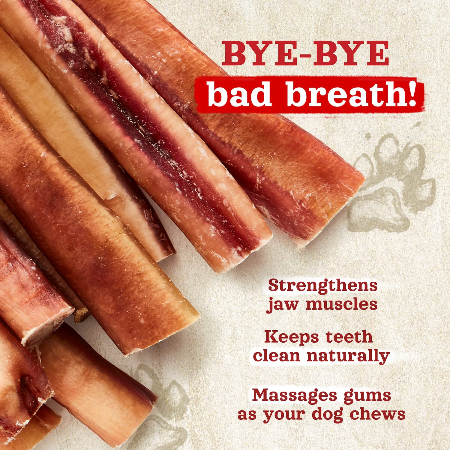 Natural Farm dental benefits: bully sticks support jaw movement and clean chewing experience.