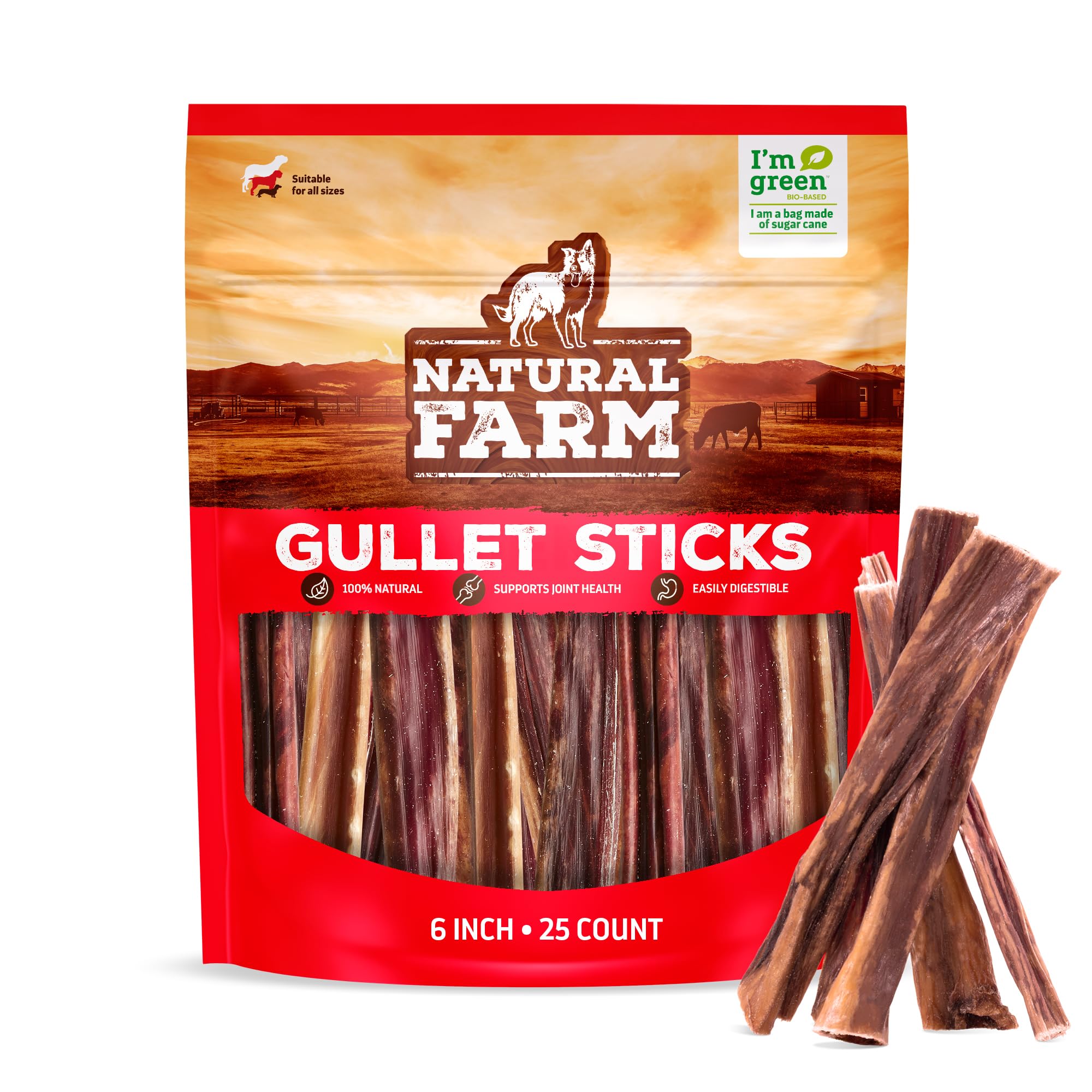 Natural Farm Gullet Sticks 6-inch pack for long-lasting chewing.