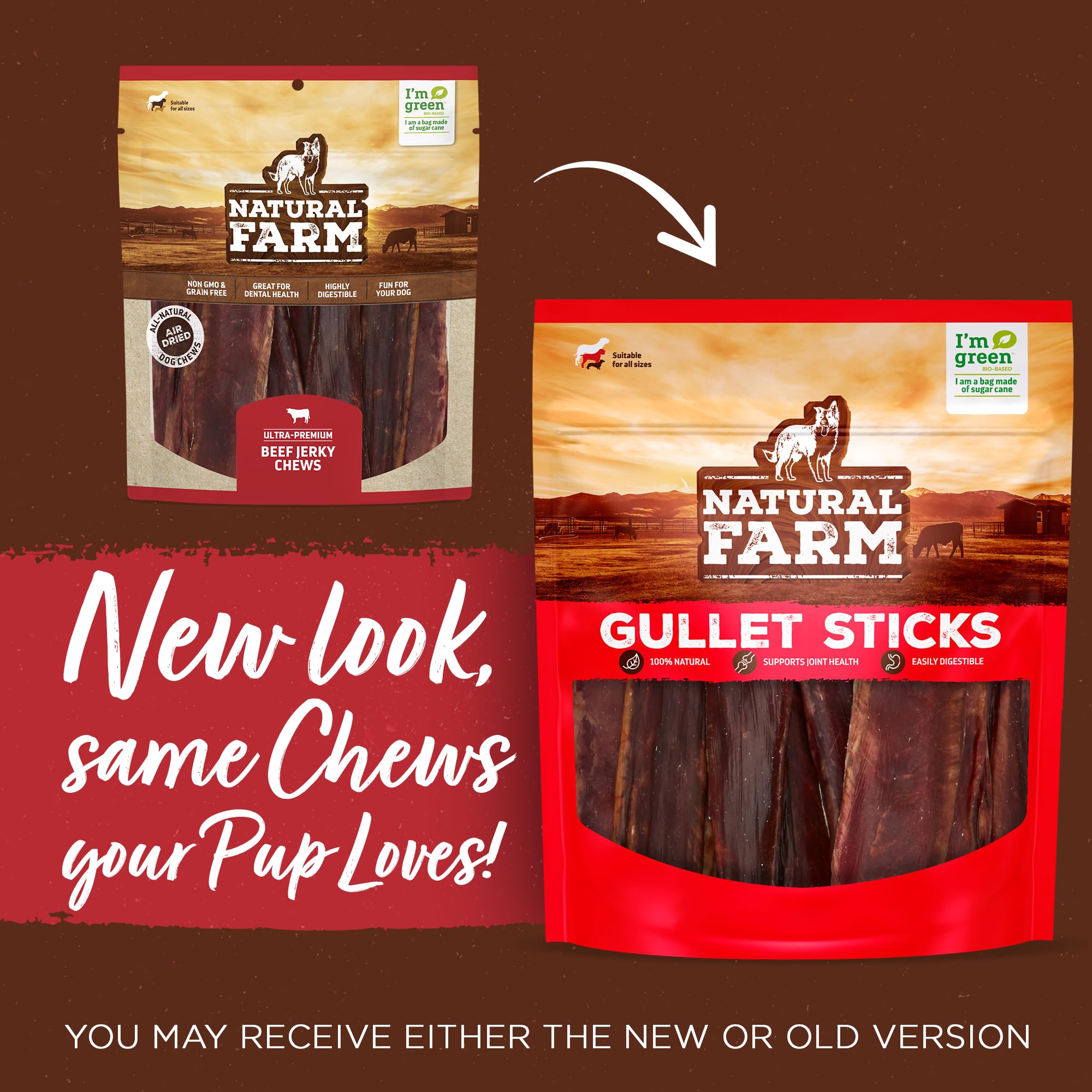 Natural Farm Gullet Sticks beef-esophagus-chews: single-ingredient treat supporting natural dental care.
