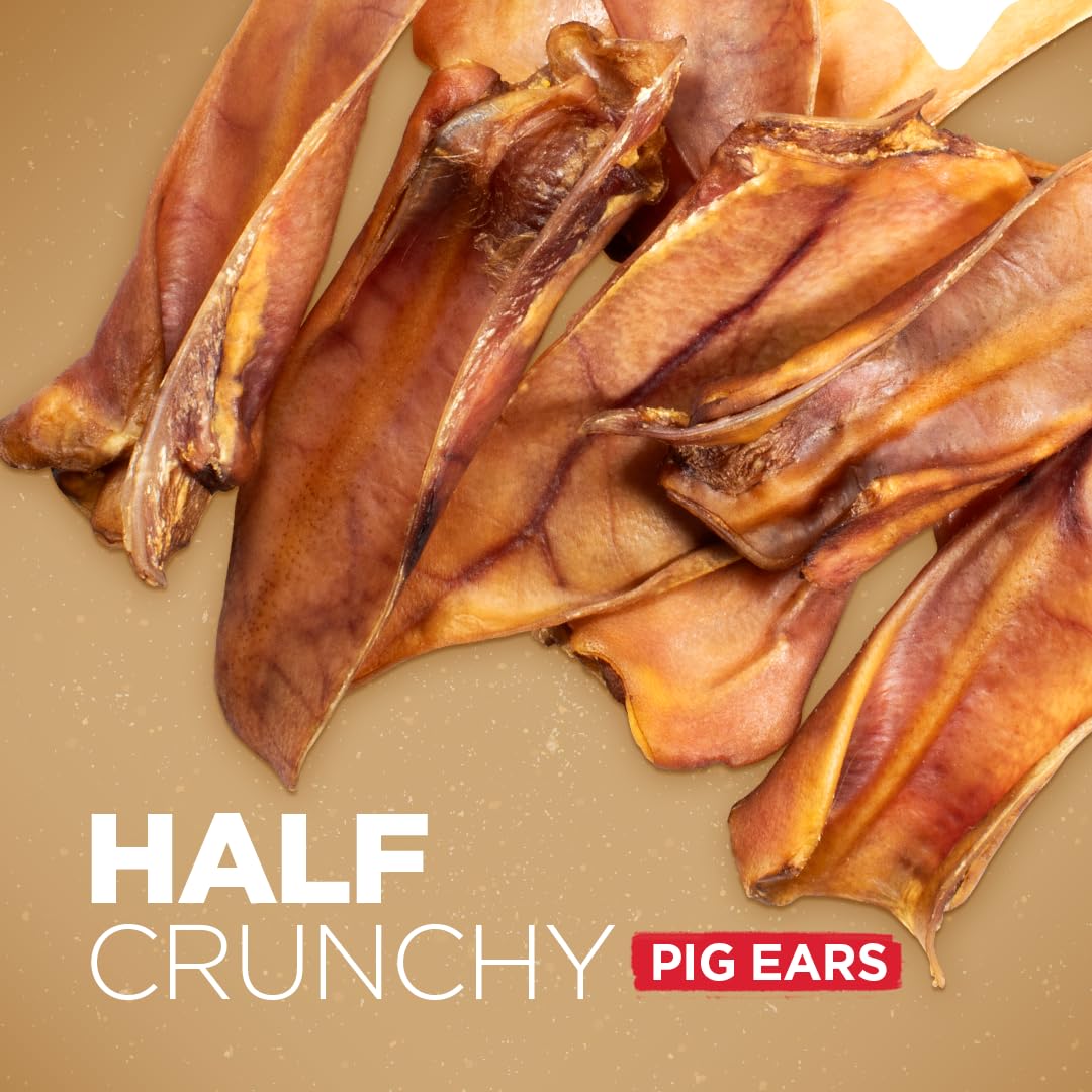 Natural Farm Half Pig Ears 25-pack tray on display emphasizes convenient training treats.