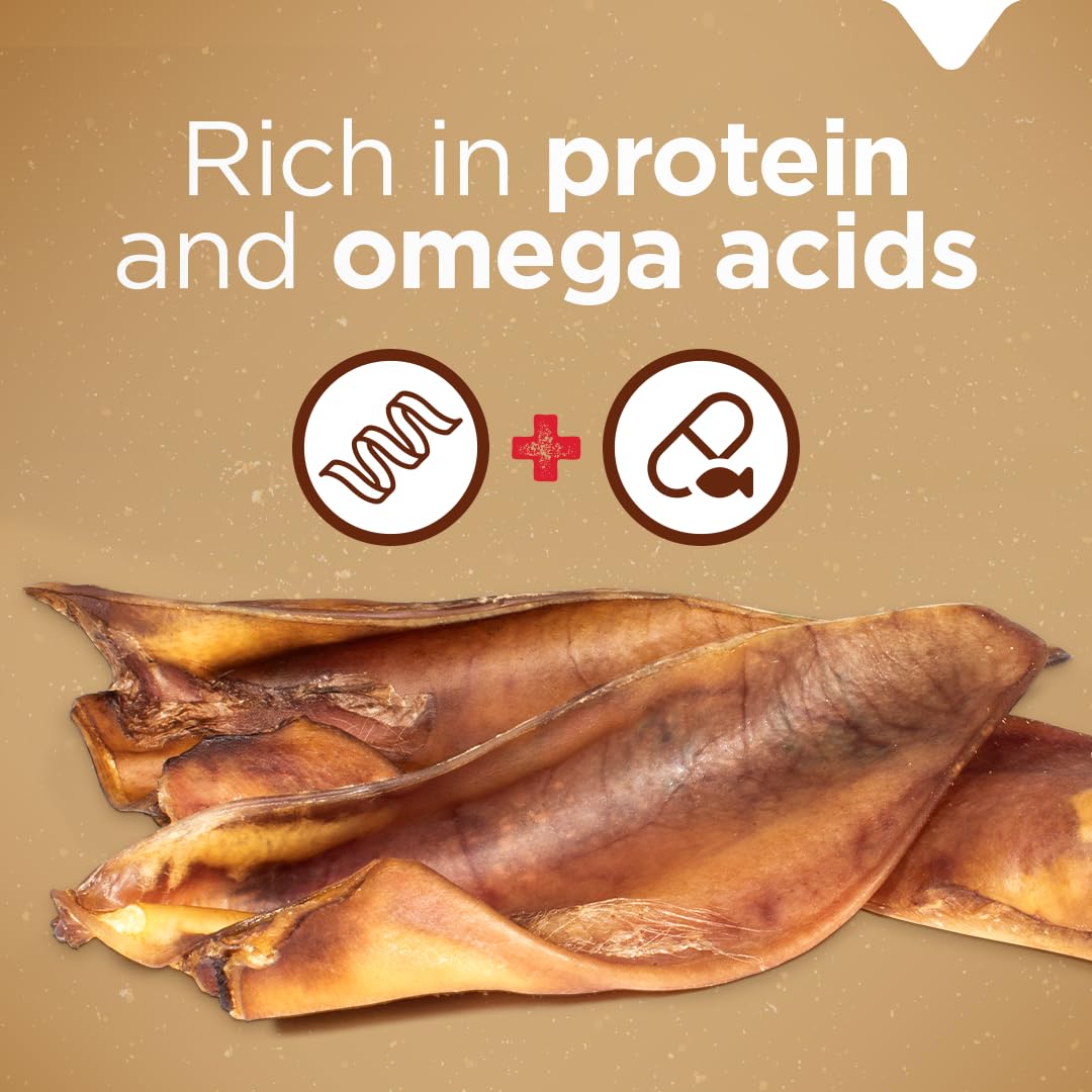 Natural Farm Half Pig Ears dental benefits visible as dogs chew for mouth care.