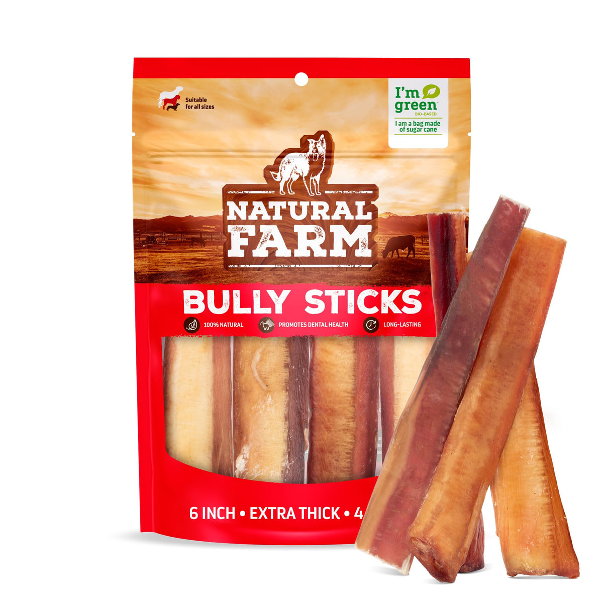 Natural Farm Jumbo Bully Sticks 4-pack – long-lasting chew for dogs