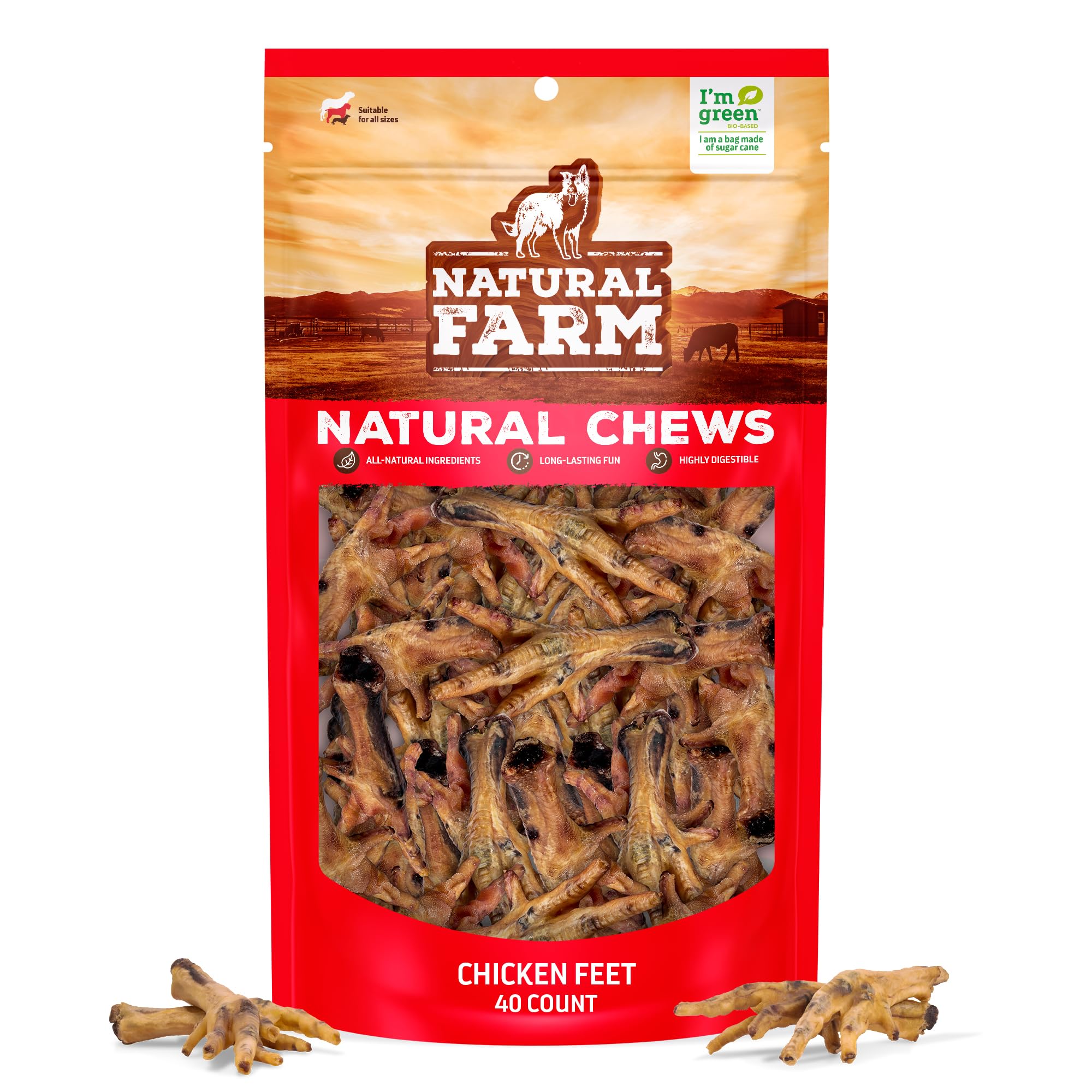 Natural Farm Nail-Free Chicken Feet pack on shelf, training rewards, mess-free chews