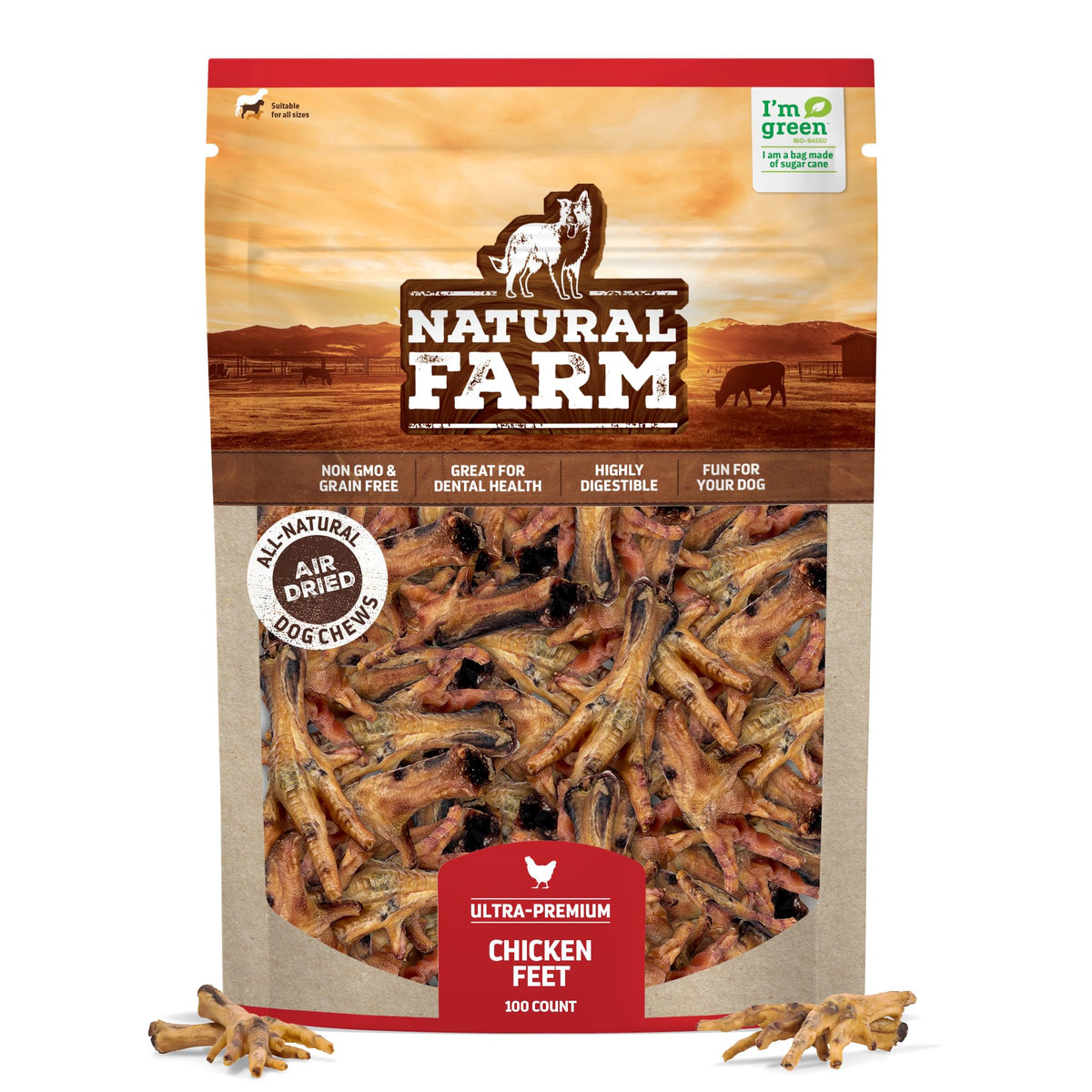 Natural Farm Nail-Free Chicken Feet Treats, 100-pack, high-protein, low-calorie dog chew