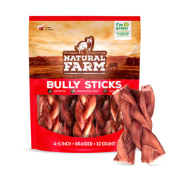 Natural Farm odor-free braided bully sticks 4-5 inch pack for dogs—long-lasting chew.