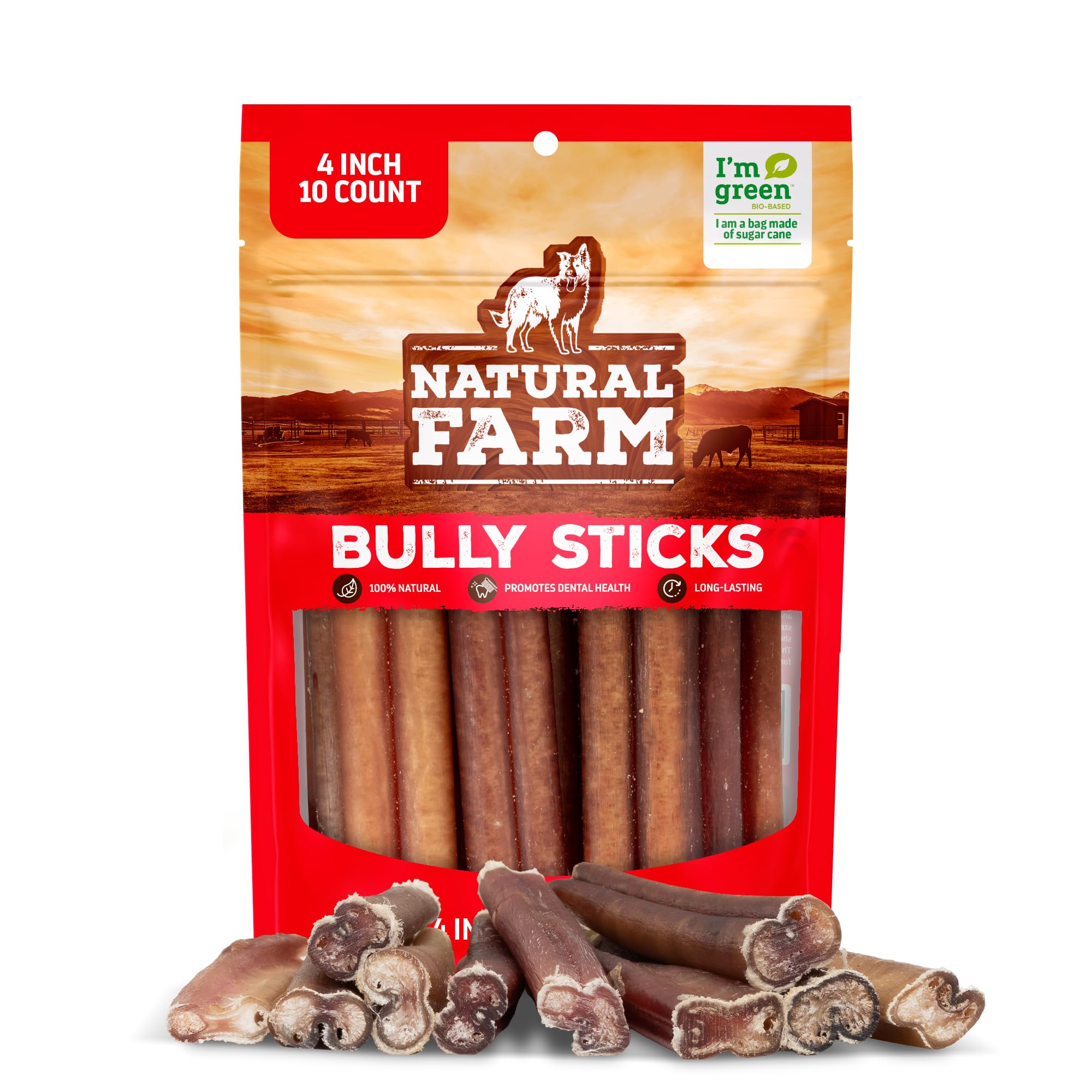 Natural Farm Odor Free Bully Sticks 4-inch bag for dogs, long-lasting rewards.