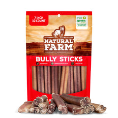 Natural Farm Odor Free Bully Sticks 7-Inch pack image showing long chews for dogs