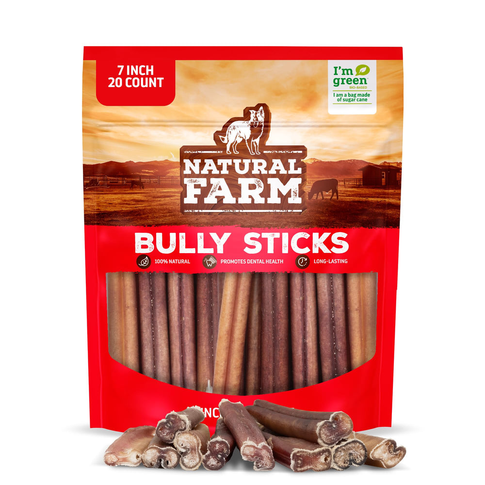 Natural Farm Odor-Free Bully Sticks 7-inch chews support focused chewing.