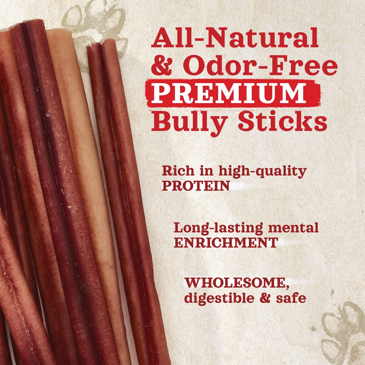Natural Farm odor-free bully sticks with natural ingredients for an all-natural treat.