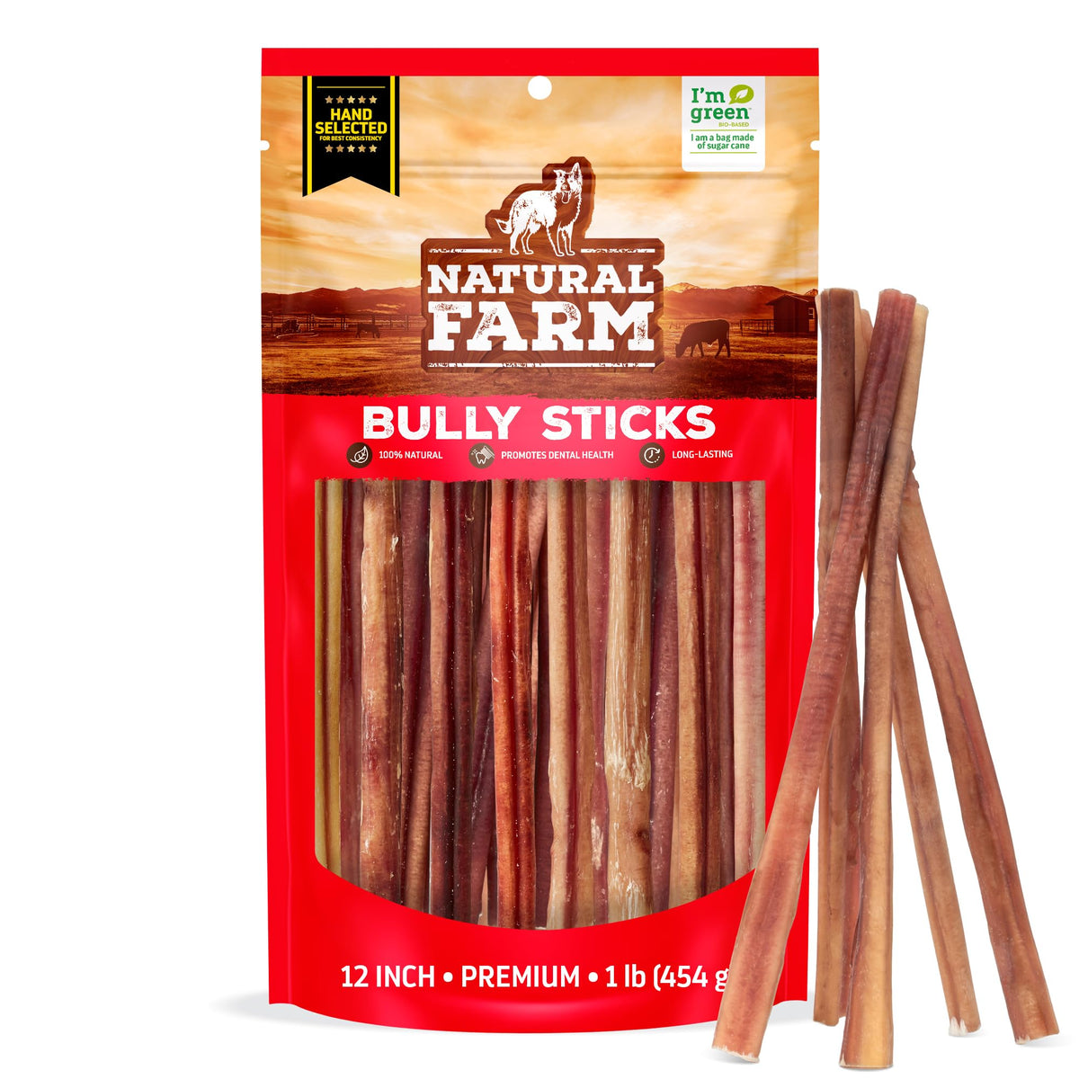 Natural Farm Odor-Free Bully Sticks pack shot for long-lasting chews