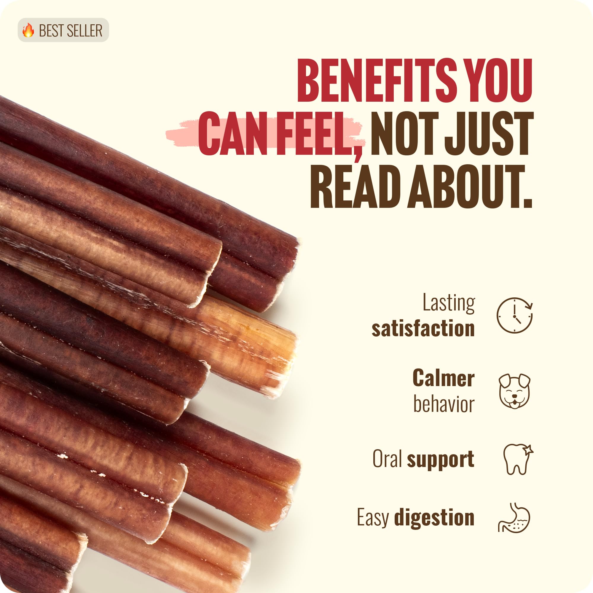 Natural Farm Odor-Free Bully Sticks with a puppy chewing scene