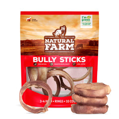 Natural Farm Odor Free Bully Sticks Ring 3-4 Inch for dental support and tasty rewards.
