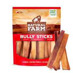 Natural Farm Odor Free Jumbo Bully Sticks pack shot, long-lasting chew.