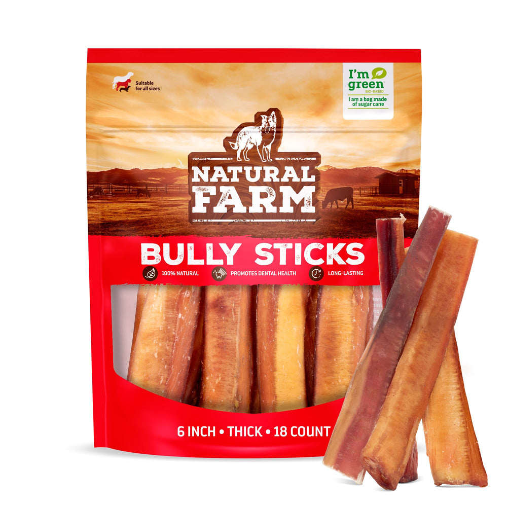 Natural Farm Odor-Free Thick Bully Sticks 6-inch pack shot for medium chewers