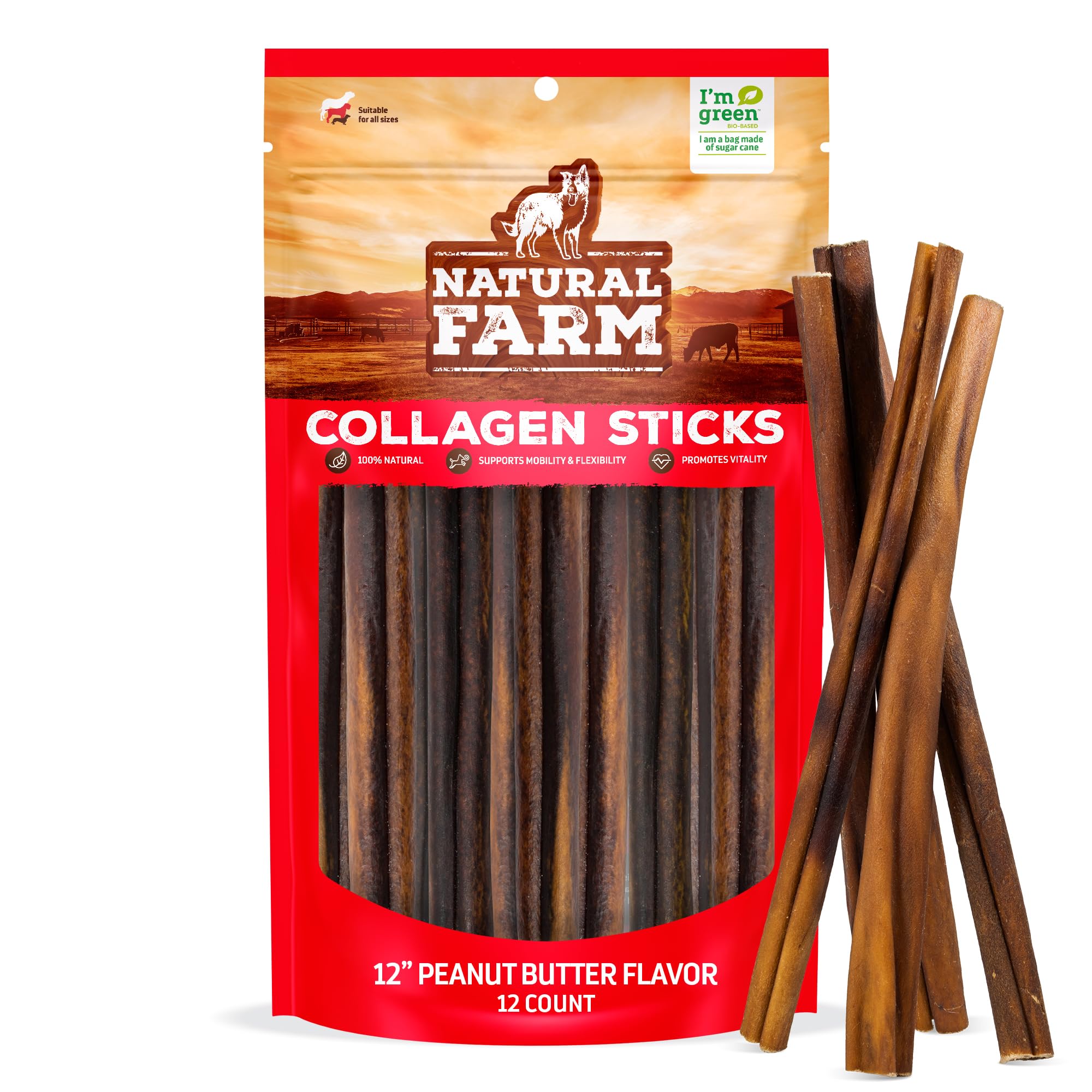 Natural Farm Peanut Butter Collagen Stick dog chew, tasty treat for dogs.