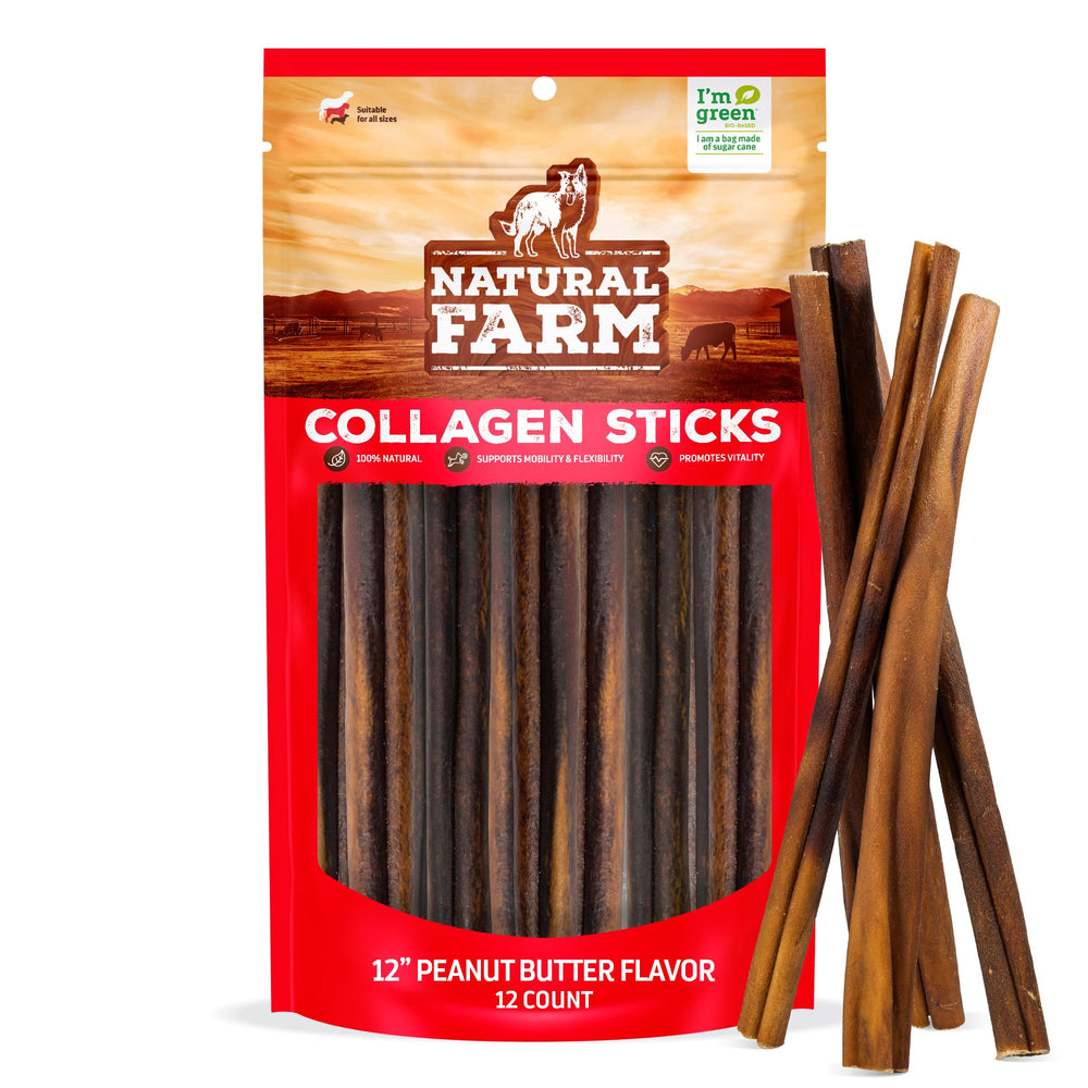 Natural Farm Peanut Butter Collagen Stick dog chew, tasty treat for dogs.