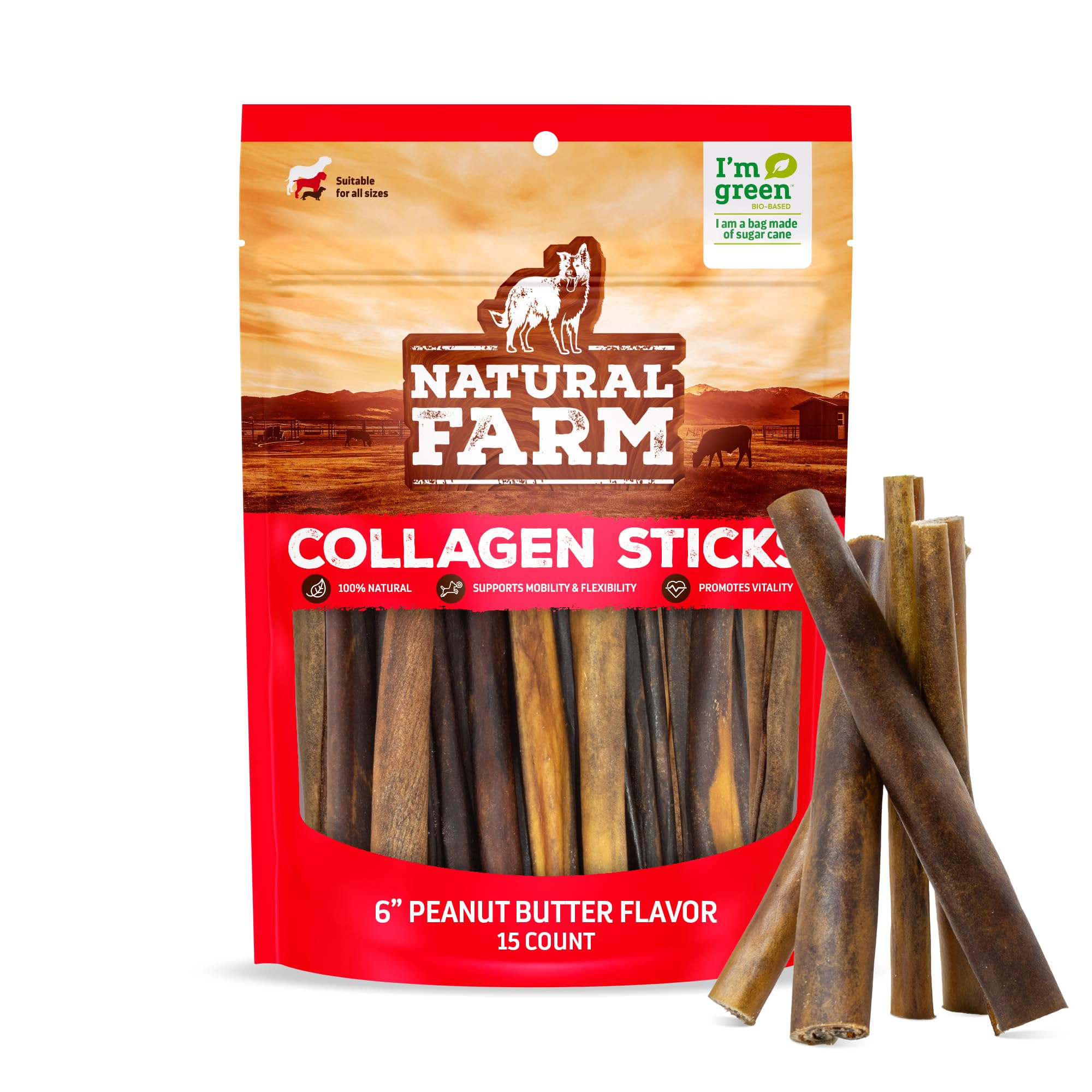 Natural Farm Peanut Butter Collagen Sticks pack entices dogs with a savory aroma.